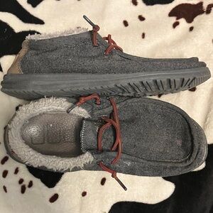 Hey Dude Gray Loafers with Red Laces